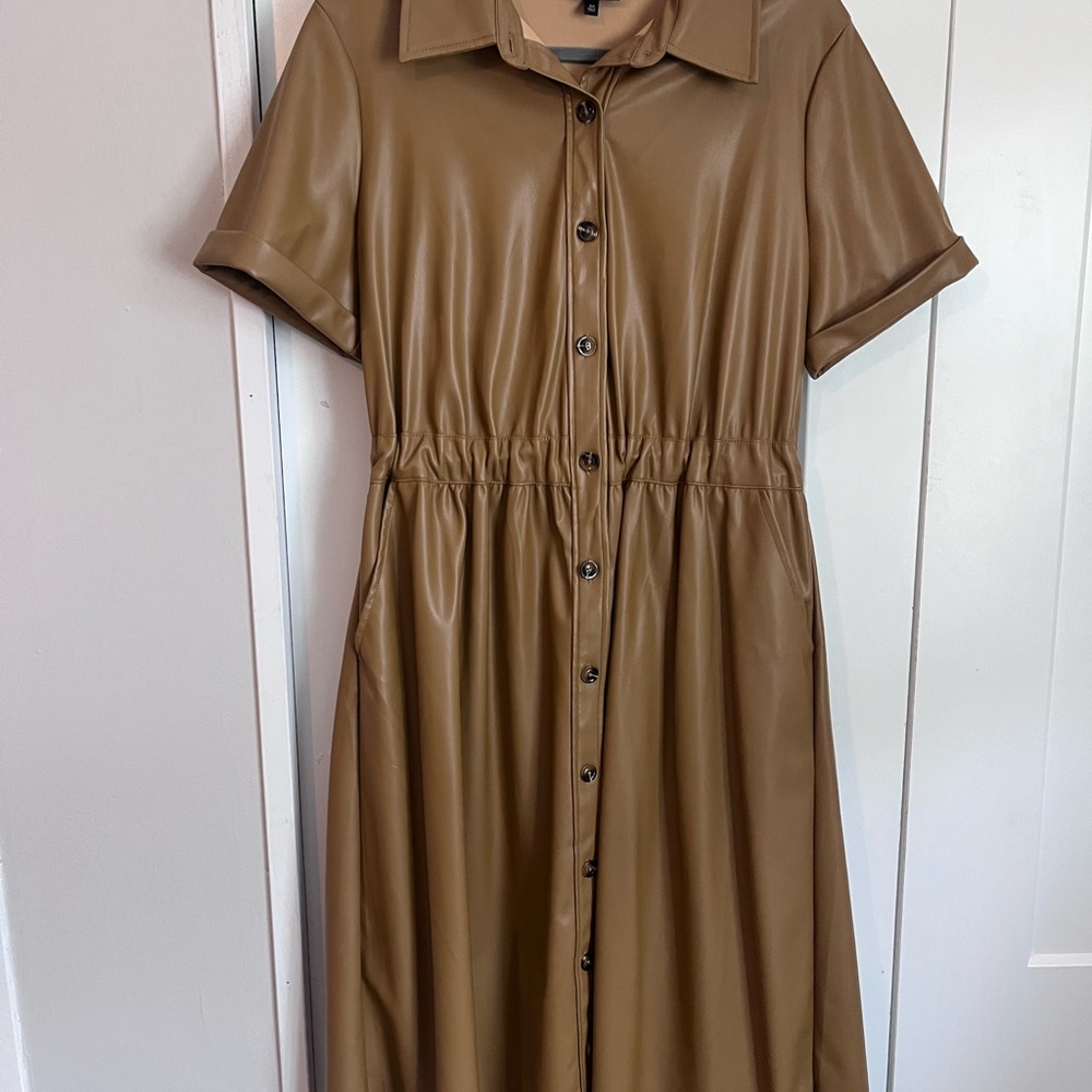 Who What Wear Brown Notched Collar Midi Dress